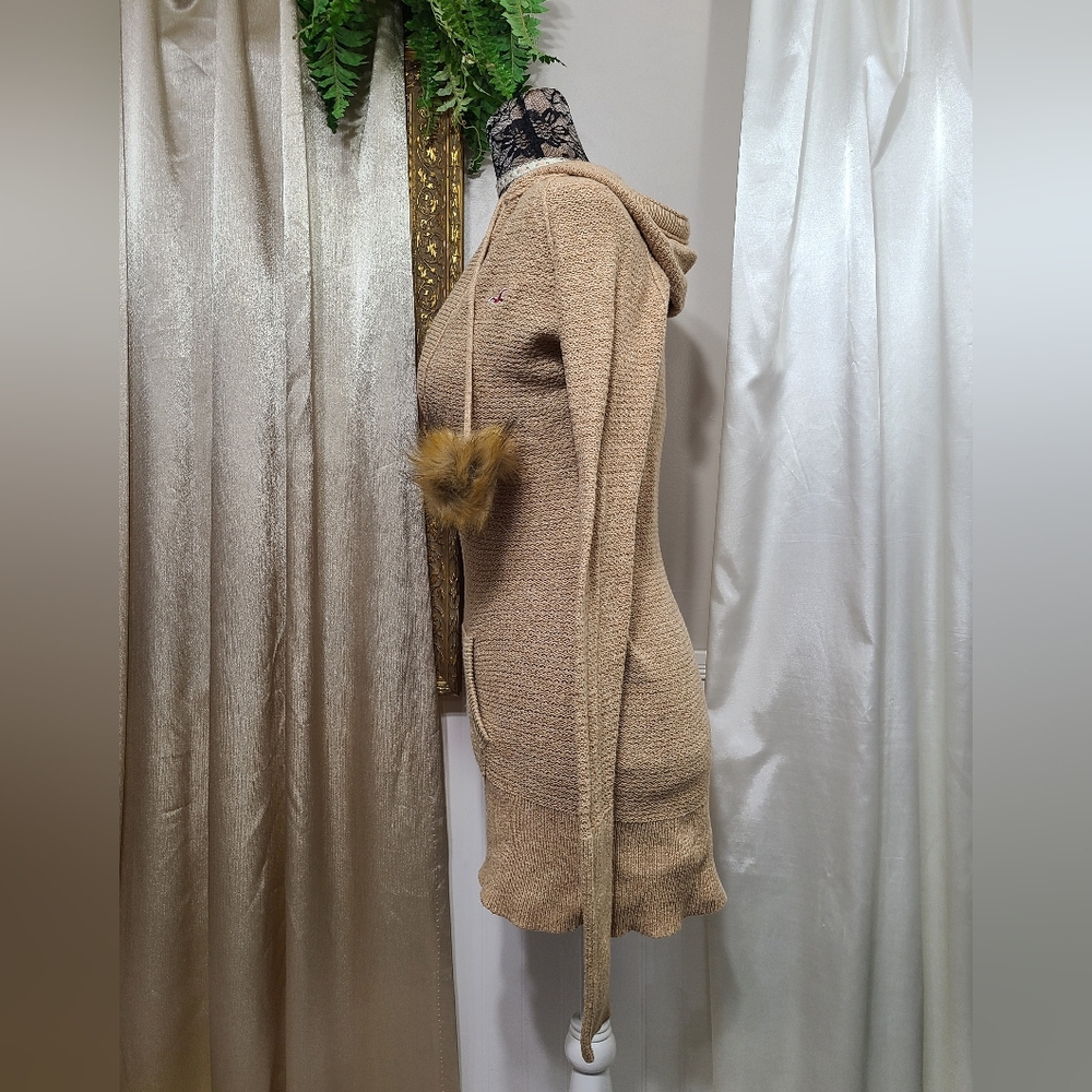 ♡ Y2K ♡ Hollister Tan Brown Angora Hooded Babydoll Sweater - Picture 6 of 9